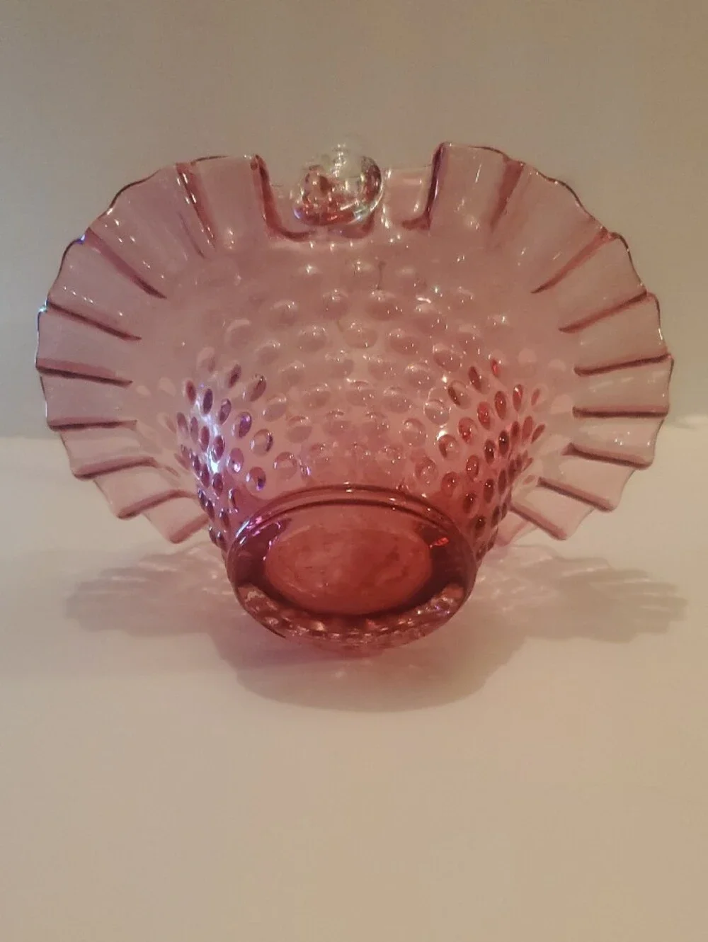 Vintage Fenton Cranberry Hobnail Glass Basket